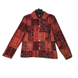Multiples Tapestry Jacket Size S Patchwork Boho Floral Multicolor Collared